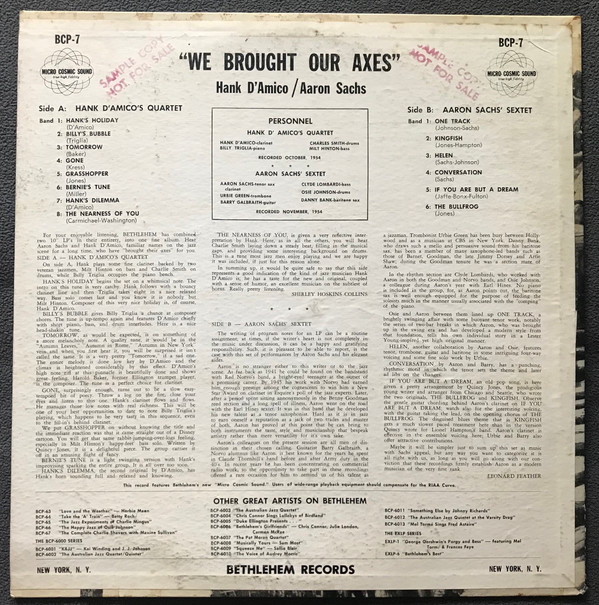 Hank D'Amico / Aaron Sachs - We Brought Our Axes (LP, Comp, Mono) (Very Good Plus (VG+)) - Image 2