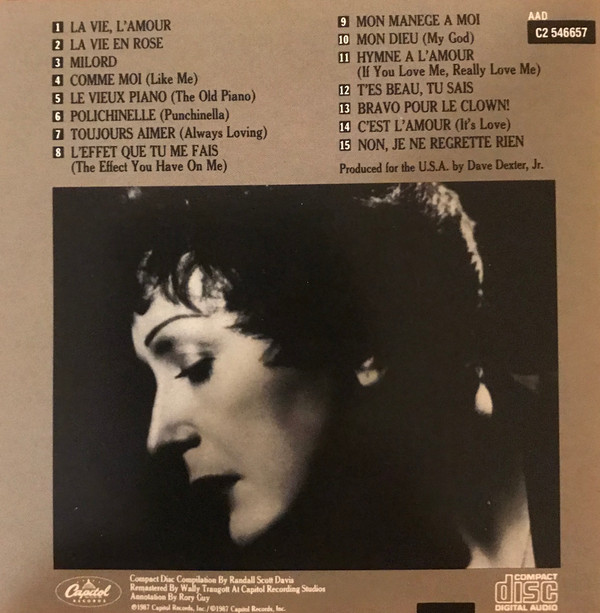 Edith Piaf - The Very Best Of Edith Piaf (Immortal "Little Sparrow" Of France) (CD, Comp, Club) (Near Mint (NM or M-)) - Image 2