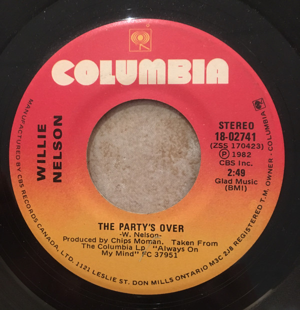 Willie Nelson - Always On My Mind / The Party's Over (7", Single) (Very Good Plus (VG+)) - Image 2