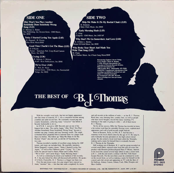 B.J. Thomas - The Best Of B.J. Thomas (LP, Comp) (Mint (M)) - Image 2