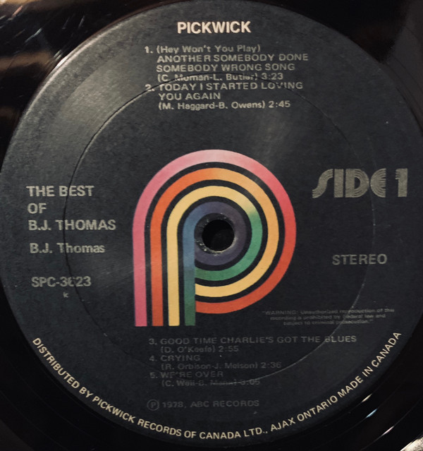 B.J. Thomas - The Best Of B.J. Thomas (LP, Comp) (Mint (M)) - Image 3