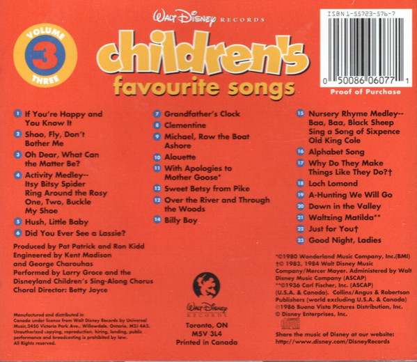 Larry Groce And The Disneyland Children's Sing-Along Chorus - Children's Favourite Songs Volume Three (CD) (Near Mint (NM or M-)) - Image 2