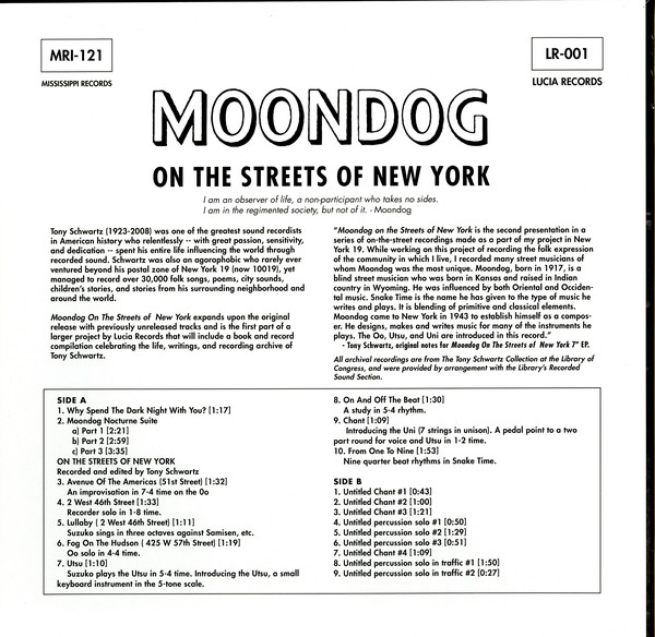 Moondog (2) - On The Streets Of New York (LP, RE) (Near Mint (NM or M-)) - Image 2