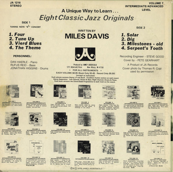 Jamey Aebersold - Miles Davis (Eight Classic Jazz Originals You Can Play) (LP) (Very Good (VG)) - Image 2