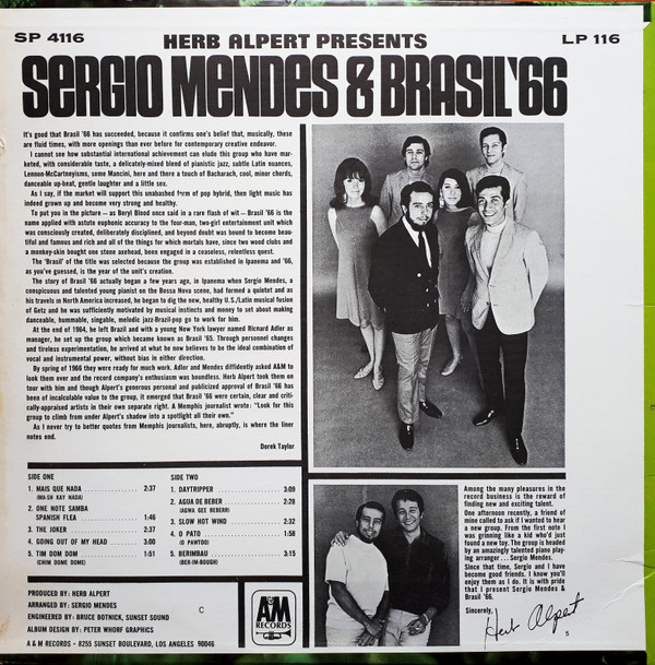 Sérgio Mendes & Brasil '66 - Herb Alpert Presents Sergio Mendes & Brasil '66 (LP, Album) (Very Good (VG)) - Image 2