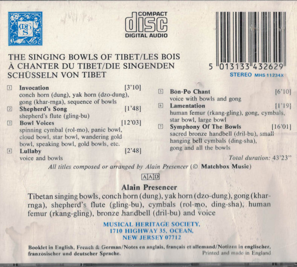 Alain Presencer - The Singing Bowls Of Tibet (CD, RE) (Near Mint (NM or M-)) - Image 2