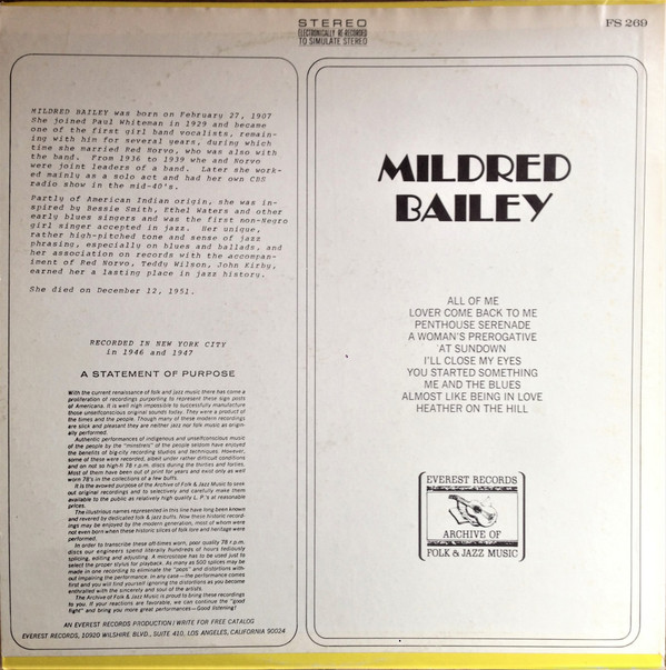 Mildred Bailey - Mildred Bailey (LP, Comp) (Very Good Plus (VG+)) - Image 2