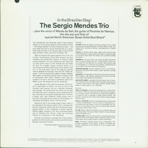 The Sérgio Mendes Trio - In The Brazilian Bag (LP, Album, Mono, RE) (Near Mint (NM or M-)) - Image 2