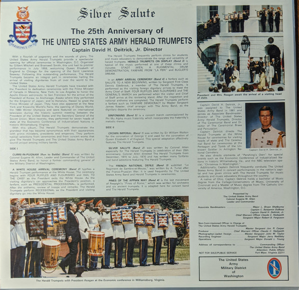 The United States Army Herald Trumpets, The United States Army Band, David H. Deitrick, Jr. - Silver Salute (LP, Album, Cen) (Mint (M)) - Image 2