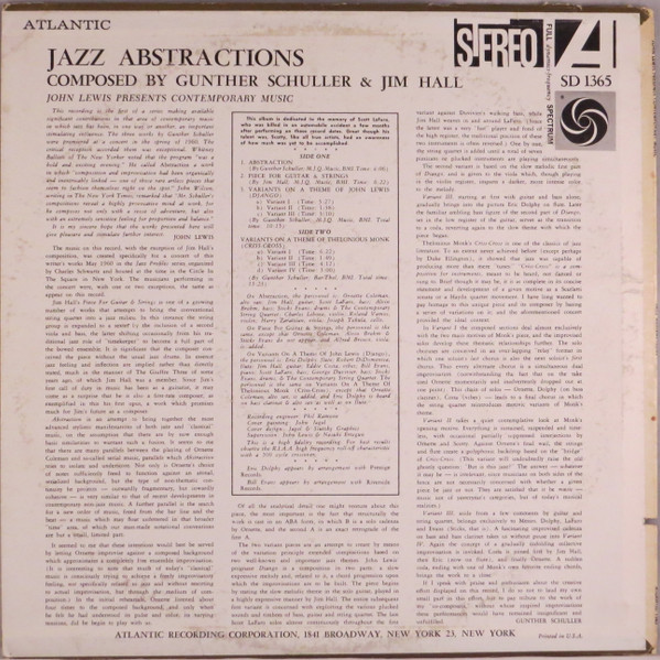 John Lewis (2), Gunther Schuller & Jim Hall - Jazz Abstractions (John Lewis Presents Contemporary Music) (LP, Album, RE, PR) (Near Mint (NM or M-)) - Image 2