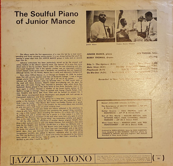 Junior Mance - The Soulful Piano Of Junior Mance (LP) (Very Good Plus (VG+))