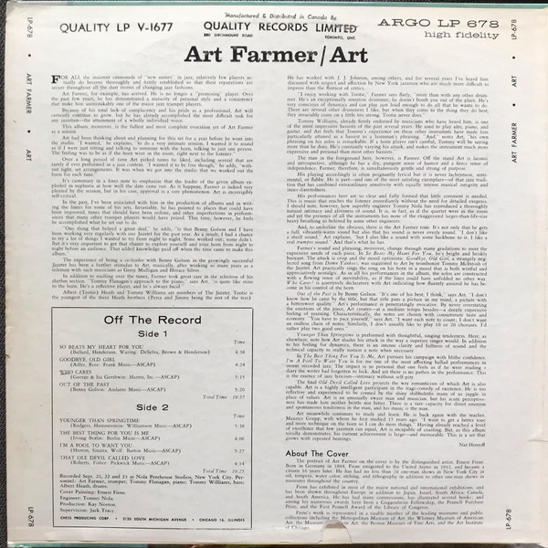 Art Farmer - Art (LP, Album, Mono) (Very Good Plus (VG+)) - Image 2