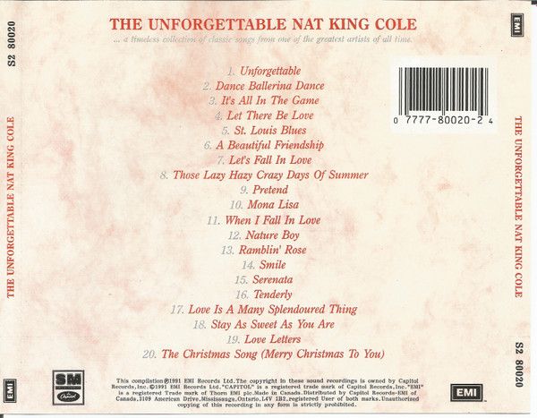 Nat King Cole - The Unforgettable Nat King Cole (CD, Comp, Mono, RE, RM) (Mint (M)) - Image 2