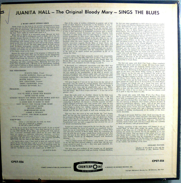 Juanita Hall With Claude Hopkins All Stars, Coleman Hawkins, Buster Bailey, Doc Cheatham, George Duvivier, Jimmy Crawford - The Original Bloody Mary Sings The Blues (LP, Album) (Very Good Plus (VG+)) - Image 2