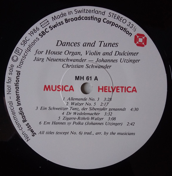 Jürg Neuenschwander, Johannes Utzinger, Christian Schwander - Dances And Tunes (LP, Transcription, Gat) (Near Mint (NM or M-)) - Image 4