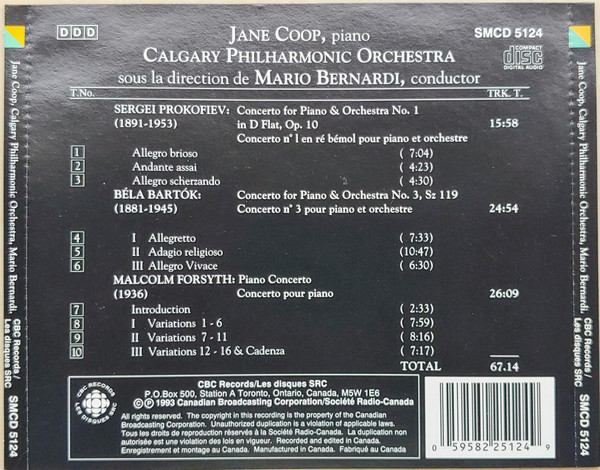 Prokofiev* / Bartók* / Forsyth*, Jane Coop, Calgary Philharmonic Orchestra, Mario Bernardi (2) - Piano Concerti (CD, Album) (Near Mint (NM or M-)) - Image 2