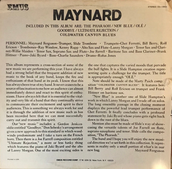 Maynard Ferguson & His Orchestra - Maynard (LP, Album, RE, Yel) (Near Mint (NM or M-)) - Image 2