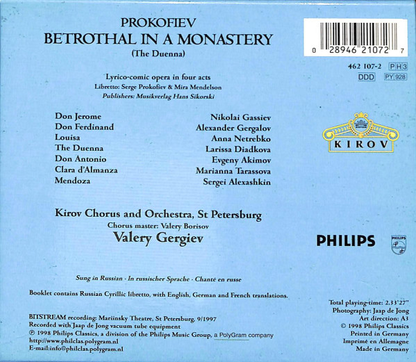 Prokofiev* - Diadkova* • Gassiev* • Aleksashkin* • Kirov Opera* & Orchestra* • Valery Gergiev - Betrothal In A Monastery • Die Verlobung Im Kloster • Les Fiançailles Au Couvent (3xCD, Album + Box, Sli) (Near Mint (NM or M-)) - Image 3