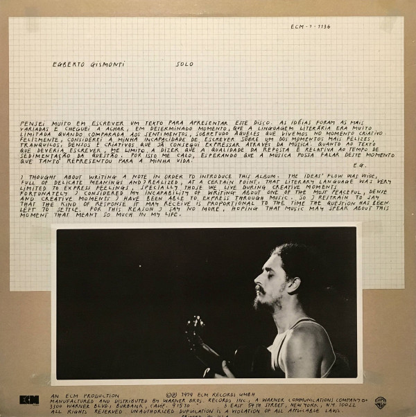 Egberto Gismonti - Solo (LP, Album) (Near Mint (NM or M-)) - Image 2