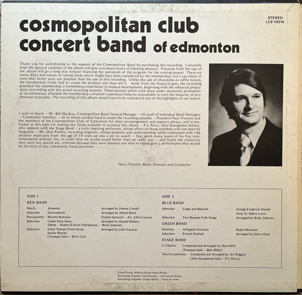 Cosmopolitan Club Concert Band - Cosmopolitan Club Concert Band Of Edmonton (LP, Album) (Mint (M)) - Image 2