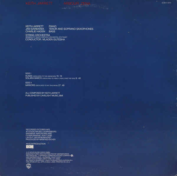 Keith Jarrett - Arbour Zena (LP, Album, RE) (Very Good Plus (VG+)) - Image 2