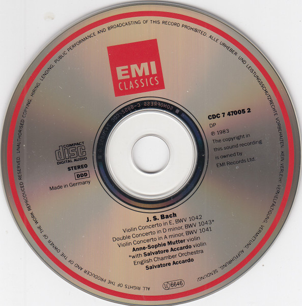 Johann Sebastian Bach - Anne-Sophie Mutter, Salvatore Accardo, English Chamber Orchestra - Concerto For Two Violins In D Minor / Violin Concertos In A Minor & E Major (CD, Album, RE) (Near Mint (NM or M-)) - Image 3