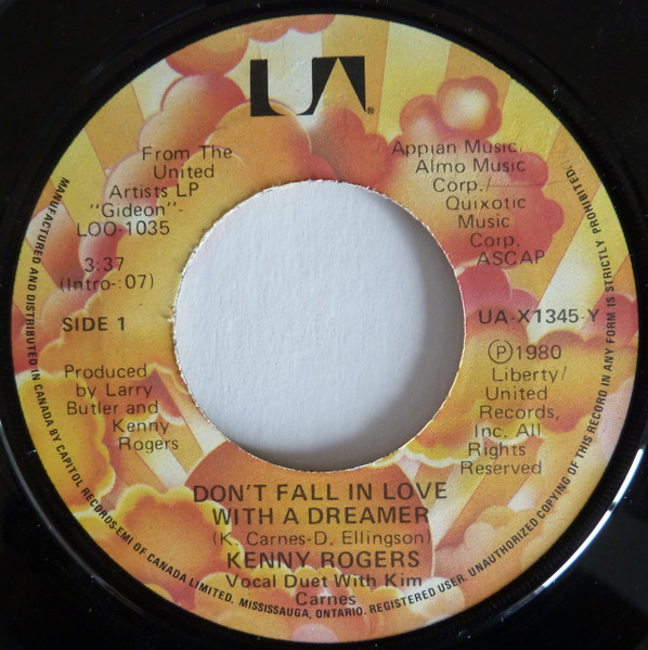 Kenny Rogers With Kim Carnes - Don't Fall In Love With A Dreamer // Intro: Goin' Home To The Rock / Gideon Tanner (7", Single) (Near Mint (NM or M-)) - Image 3