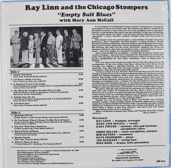 Ray Linn And The Chicago Stompers With Mary Ann McCall - Empty Suit Blues (LP) (Very Good Plus (VG+)) - Image 2