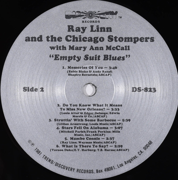 Ray Linn And The Chicago Stompers With Mary Ann McCall - Empty Suit Blues (LP) (Very Good Plus (VG+)) - Image 4