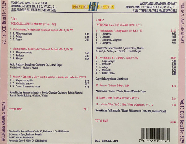 Wolfgang Amadeus Mozart - Violin Concertos Nos. 1 & 2, KV 207, 211, And Other Beloved Masterworks (2xCD, Comp) (Near Mint (NM or M-)) - Image 2