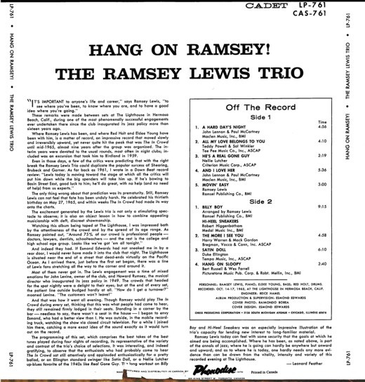 The Ramsey Lewis Trio - Hang On Ramsey! (LP, Album) (Very Good Plus (VG+)) - Image 2
