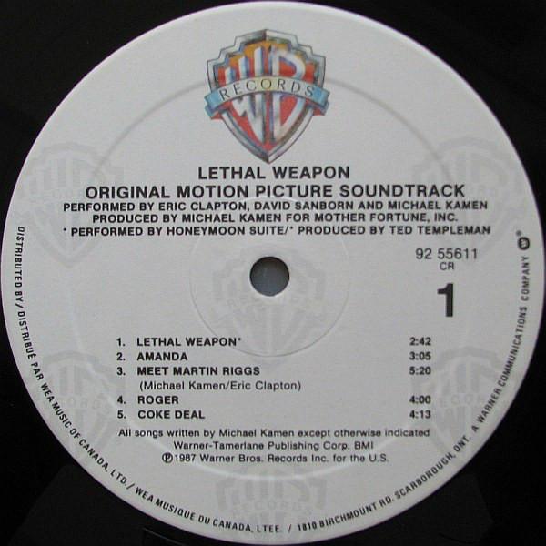 Michael Kamen, David Sanborn, Eric Clapton And Honeymoon Suite - Lethal Weapon: Original Motion Picture Soundtrack (LP, Album) (Mint (M)) - Image 3