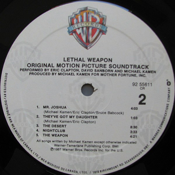 Michael Kamen, David Sanborn, Eric Clapton And Honeymoon Suite - Lethal Weapon: Original Motion Picture Soundtrack (LP, Album) (Mint (M)) - Image 4