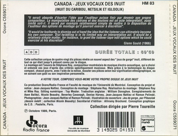 Various - Canada - Jeux Vocaux Des Inuit (Inuit Du Caribou, Netsilik Et Igloolik) (CD) (Mint (M)) - Image 2