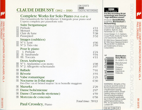 Claude Debussy / Paul Crossley (2) - Complete Works For Solo Piano • Vol. 4 (CD) (Near Mint (NM or M-)) - Image 3