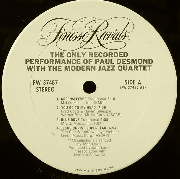 Paul Desmond With The Modern Jazz Quartet - The Only Recorded Performance Of Paul Desmond With The Modern Jazz Quartet (LP, Album) (Very Good Plus (VG+)) - Image 3