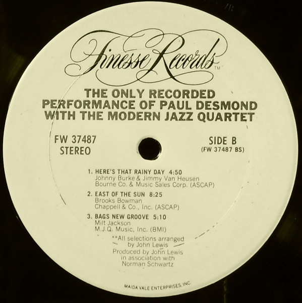 Paul Desmond With The Modern Jazz Quartet - The Only Recorded Performance Of Paul Desmond With The Modern Jazz Quartet (LP, Album) (Very Good Plus (VG+)) - Image 4
