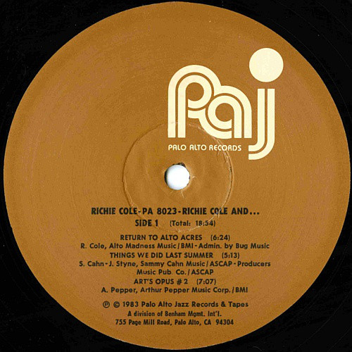 Richie Cole - Return To Alto Acres (LP, Album) (Very Good Plus (VG+)) - Image 3