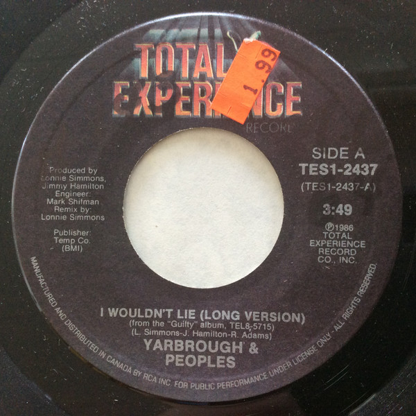Yarbrough & Peoples - I Wouldn't Lie (7") (Very Good Plus (VG+))
