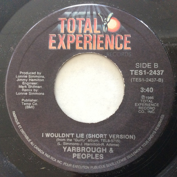 Yarbrough & Peoples - I Wouldn't Lie (7") (Very Good Plus (VG+)) - Image 2
