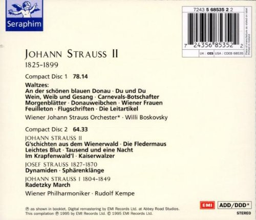 Johann Strauss Jr. – Willi Boskovsky • Rudolf Kempe - Waltzes — An die schonen blauen danau (2xCD, Comp, RM) (Very Good Plus (VG+)) - Image 2