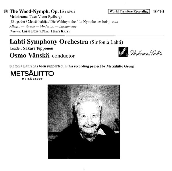 Jean Sibelius / Lahti Symphony Orchestra, Osmo Vänskä, Lasse Pöysti - The Wood-Nymph, Op.15 (CD, Album) (Near Mint (NM or M-)) - Image 3
