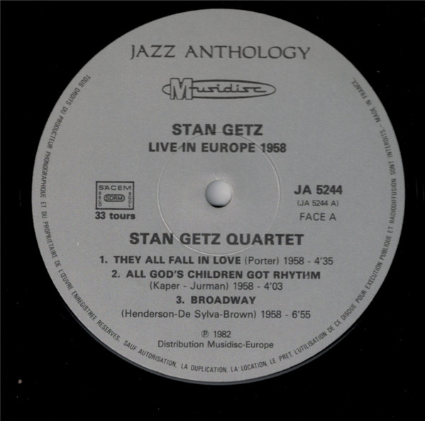 Stan Getz - Live In Europe 1958 (LP, Comp) (Near Mint (NM or M-)) - Image 3