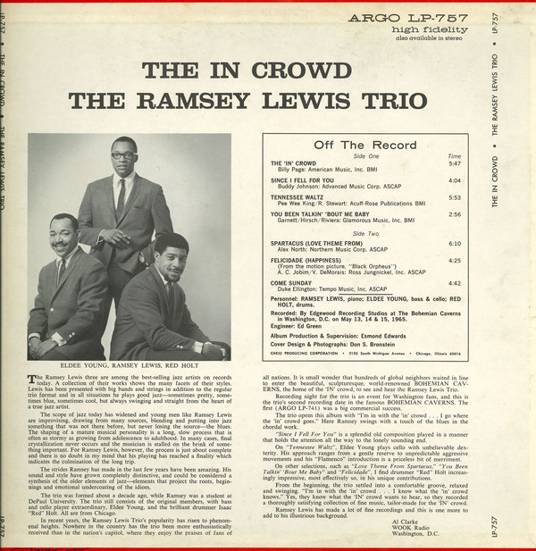 The Ramsey Lewis Trio - The In Crowd (LP, Album, Ind) (Very Good Plus (VG+)) - Image 2