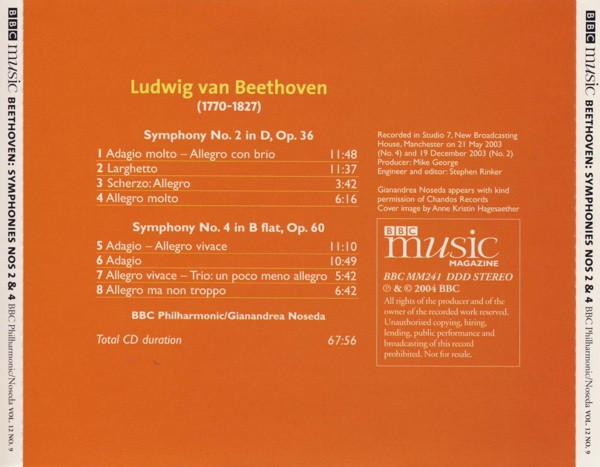Ludwig Van Beethoven, BBC Philharmonic / Gianandrea Noseda - Symphonies Nos 2 & 4 (CD) (Near Mint (NM or M-)) - Image 2