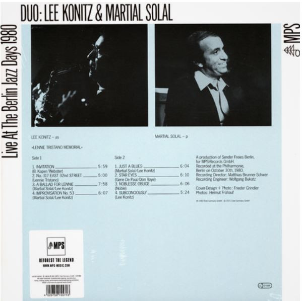 Lee Konitz & Martial Solal - Live At The Berlin Jazz Days 1980 (LP, Album, RE, RM) (Near Mint (NM or M-)) - Image 2
