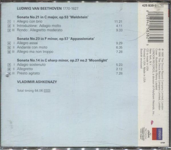Beethoven*, Vladimir Ashkenazy - Moonlight = Mondschein = Clair De Lune · Appassionata · Waldstein (CD) (Near Mint (NM or M-)) - Image 2