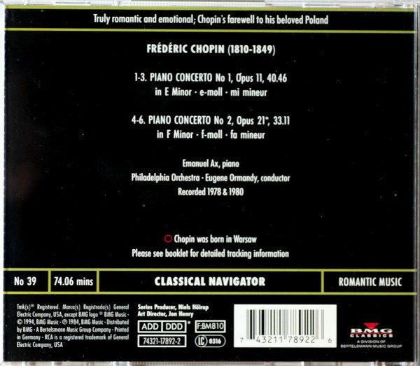Chopin*, Philadelphia Orchestra* - Piano Concerto No. 1 & No. 2 (CD, Album, RE) (Near Mint (NM or M-)) - Image 2