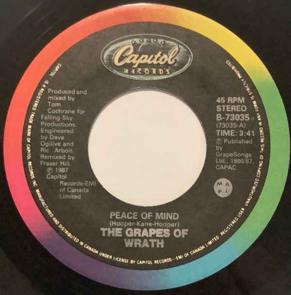 The Grapes Of Wrath - Peace Of Mind (7", Single) (Near Mint (NM or M-)) - Image 3