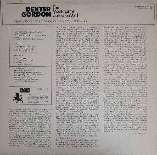 Dexter Gordon - The Montmartre Collection Vol. 1 (LP, Album, RE) (Very Good Plus (VG+)) - Image 2